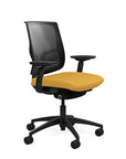 Side view of the Medback SitonIt Focus 2.0 Ergonomic Desk Chair in a black mesh, black frame, gold fabric seat. Kansas City Office Design