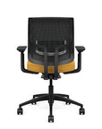 Back view of the Medback SitonIt Focus 2.0 Ergonomic Desk Chair in a black mesh, black frame, gold fabric seat. Kansas City Office Design