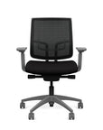 Front view of the Medback SitonIt Focus 2.0 Ergonomic Desk Chair in a black mesh, fog frame, black fabric seat. Kansas City Office Design
