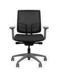 Front view of the Medback SitonIt Focus 2.0 Ergonomic Desk Chair in a black mesh, fog frame, black vinyl fabric seat. Kansas City Office Design