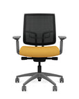 Front view of the Medback SitonIt Focus 2.0 Ergonomic Desk Chair in a black mesh, fog frame, gold fabric seat. Kansas City Office Design