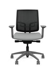 Front view of the Medback SitonIt Focus 2.0 Ergonomic Desk Chair in a black mesh, fog frame, platinum vinyl fabric seat. Kansas City Office Design