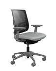 Side view of the Medback SitonIt Focus 2.0 Ergonomic Desk Chair in a black mesh, fog frame, platinum vinyl fabric seat. Kansas City Office Design