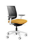Side view of the Medback SitonIt Focus 2.0 Ergonomic Desk Chair in a black mesh, white frame, gold fabric seat. Kansas City Office Design