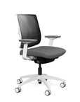 Side view of the Medback SitonIt Focus 2.0 Ergonomic Desk Chair in a black mesh, white frame, gray fabric seat. Kansas City Office Design