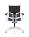 Back view of the Medback SitonIt Focus 2.0 Ergonomic Desk Chair in a black mesh, white frame, sapphire vinyl fabric seat. Kansas City Office Design