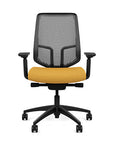Front view of the Highback SitonIt Focus 2.0 Ergonomic Desk Chair in a black Polymer back, black frame, gold fabric seat. Kansas City Office Design