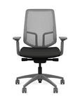 Front view of the Highback SitonIt Focus 2.0 Ergonomic Desk Chair in a fog Polymer back, fog frame, black vinyl fabric seat. Kansas City Office Design