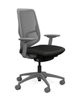 Side view of the Highback SitonIt Focus 2.0 Ergonomic Desk Chair in a fog Polymer back, fog frame, black vinyl fabric seat. Kansas City Office Design