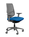 Side view of the Highback SitonIt Focus 2.0 Ergonomic Desk Chair in a fog Polymer back, fog frame, blue fabric seat. Kansas City Office Design