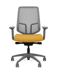 Front view of the Highback SitonIt Focus 2.0 Ergonomic Desk Chair in a fog Polymer back, fog frame, gold fabric seat. Kansas City Office Design