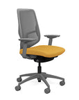 Side view of the Highback SitonIt Focus 2.0 Ergonomic Desk Chair in a fog Polymer back, fog frame, gold fabric seat. Kansas City Office Design