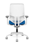Back view of the Highback SitonIt Focus 2.0 Ergonomic Desk Chair in a white Polymer back, white frame, blue fabric seat. Kansas City Office Design