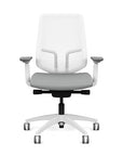 Front view of the Highback SitonIt Focus 2.0 Ergonomic Desk Chair in a white Polymer back, white frame, platinum vinyl fabric seat. Kansas City Office Design