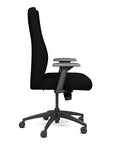 Side view of the SitOnIt Prava highback chair in black frame and black fabric. Kansas City Office Design