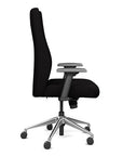Side view of the SitOnIt Prava highback chair in brushed aluminum frame and black fabric. Kansas City Office Design