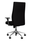 Back view of the SitOnIt Prava highback chair in brushed aluminum frame and black fabric. Kansas City Office Design
