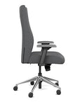Side view of the SitOnIt Prava highback chair in brushed aluminum frame and gray fabric. Kansas City Office Design
