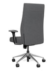 Back view of the SitOnIt Prava highback chair in brushed aluminum frame and gray fabric. Kansas City Office Design