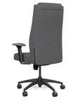 Back view of the SitOnIt Prava highback chair with a headrest in black frame and gray fabric. Kansas City Office Design