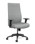 Front view of the SitOnIt Prava highback chair in black frame and Platinum Vinyl fabric. Kansas City Office Design