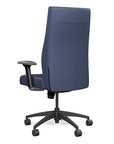 Back view of the SitOnIt Prava highback chair in black frame and Sapphire Vinyl fabric. Kansas City Office Design