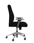 Side view of the SitOnIt Prava midback chair in brushed aluminum frame and black fabric. Kansas City Office Design