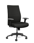Front view of the SitOnIt Prava midback chair in black frame and black vinyl fabric. Kansas City Office Design