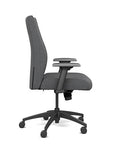 Side view of the SitOnIt Prava midback chair in black frame and gray fabric. Kansas City Office Design