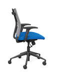 Side view of the SitonIt Wit Med Back Home Desk Chair in a Fog Mesh Back, Blue Seat, and Black Frame. Kansas City Office Furniture