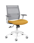 Front view of the SitonIt Wit Med Back Home Desk Chair in a Fog Mesh Back, Yellow Seat, and White Frame. Kansas City Office Furniture