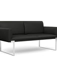 Front view of the SitOnIt Cameo 2 seater loveseat in black vinyl with chrome Frame. Kansas City Office Design