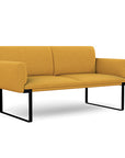 Front view of the SitOnIt Cameo 2 seater loveseat in gold fabric with black Frame. Kansas City Office Design