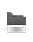 Side view of the SitOnIt Cameo 2 seater loveseat in gray fabric with chrome Frame. Kansas City Office Design