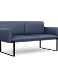 Front view of the SitOnIt Cameo 2 seater loveseat in sapphire vinyl with black Frame. Kansas City Office Design