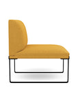 Side view of the SitOnIt Cameo Club Chair armless in gold fabric with black Frame. Kansas City Office Design