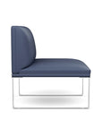 Side view of the SitOnIt Cameo Club Chair armless in sapphire vinyl with chrome Frame. Kansas City Office Design