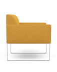 Side view of the SitOnIt Cameo Club Chair in gold fabric with chrome Frame. Kansas City Office Design