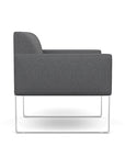 Side view of the SitOnIt Cameo Club Chair in gray fabric with chrome Frame. Kansas City Office Design