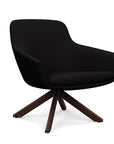 Angled view of the Gobi Mid-Back Modern Lounge Chair with Colombian Wood Stained Legs in Black Fabric. Kansas City Office Furniture