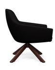 Side view of the Gobi Mid-Back Modern Lounge Chair with Colombian Wood Stained Legs in Black Fabric. Kansas City Office Furniture