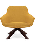 Front view of the Gobi Mid-Back Modern Lounge Chair with Colombian Wood Stained Legs in Gold Fabric. Kansas City Office Furniture