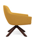 Side view of the Gobi Mid-Back Modern Lounge Chair with Colombian Wood Stained Legs in Gold Fabric. Kansas City Office Furniture
