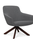 Angled view of the Gobi Mid-Back Modern Lounge Chair with Colombian Wood Stained Legs in Gray Fabric. Kansas City Office Furniture