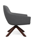 Side view of the Gobi Mid-Back Modern Lounge Chair with Colombian Wood Stained Legs in Gray Fabric. Kansas City Office Furniture
