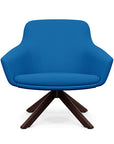 Front view of the Gobi Mid-Back Modern Lounge Chair with Colombian Wood Stained Legs in Blue Fabric. Kansas City Office Furniture