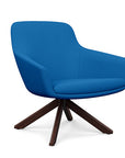 Angled view of the Gobi Mid-Back Modern Lounge Chair with Colombian Wood Stained Legs in Blue Fabric. Kansas City Office Furniture