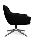 Side view of the Gobi Mid-Back Modern Lounge Chair with Polished Aluminum Legs in Black Fabric. Kansas City Office Furniture