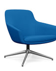 Angled view of the Gobi Mid-Back Modern Lounge Chair with Polished Aluminum Legs in Blue Fabric. Kansas City Office Furniture