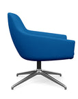 Side view of the Gobi Mid-Back Modern Lounge Chair with Polished Aluminum Legs in Blue Fabric. Kansas City Office Furniture